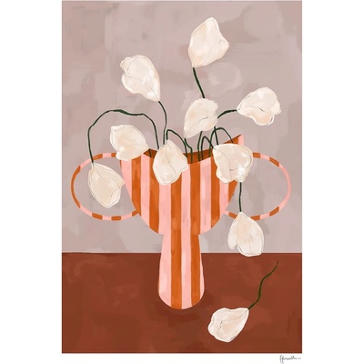 The Poster Club Постер 30x40 cm White Flowers in Striped Vase - Frankie Penwill - The Poster Club (17260-3)