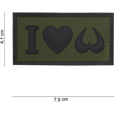 Gumová nášivka 101 Inc nápis I Love Boobies - olivová