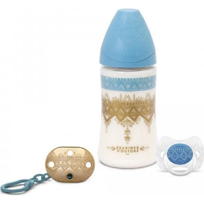 Suavinex Couture Set Láhev 270 ml + dudlík + klip Light Blue