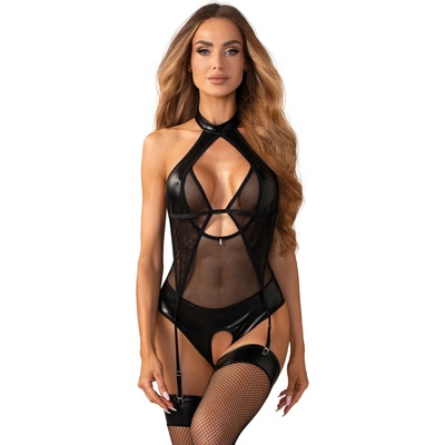 Obsessive Dominna Crotchless Teddy Black
