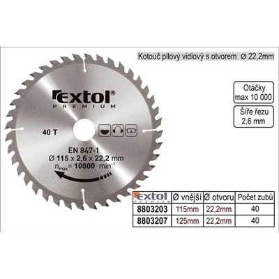 EXTOL PREMIUM pilový kotouč s SK plátky, 140x2,0x16mm, 30T, šířka SK plátků 2,8mm