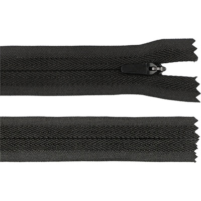 Spirálový zip skrytý No 3 délka 25 cm na outdoorové oděvy a doplňky, semi-autolock, střední, 322 černá