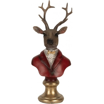 Clayre & Eef Červeno-hnědá vánoční dekorace busta jelen Deer - 10*9*19 cm