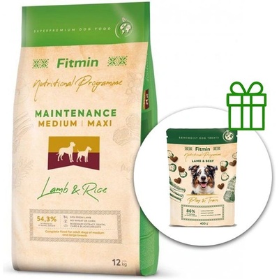 Fitmin Maintenance Medium / Maxi Агне и Ориз 12 кг + Fitmin Play&Train Агне и Говеждо БЕЗПЛАТНО