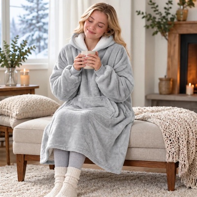 VERK Deka s rukávy a kapucí Huggle Hoodie šedá – Hledejceny.cz