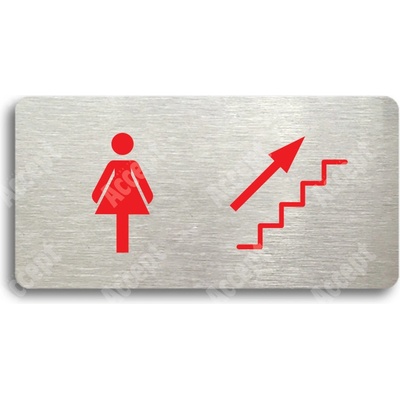 ACCEPT Piktogram WC ŽENY VPRAVO NAHORU - stříbrná tabulka - barevný tisk bez rámečku