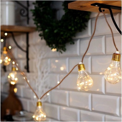 Solight LED dekorativní žárovky na přírodním provazu 10x žárovka 30LED 180cm časovač 3x AA 1V242