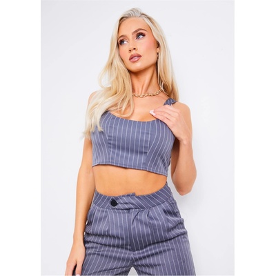 Missy Empire Pinstripe Scoop Neck Tailored Pinstripe Top - Grey
