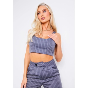 Missy Empire Pinstripe Scoop Neck Tailored Pinstripe Top - Grey