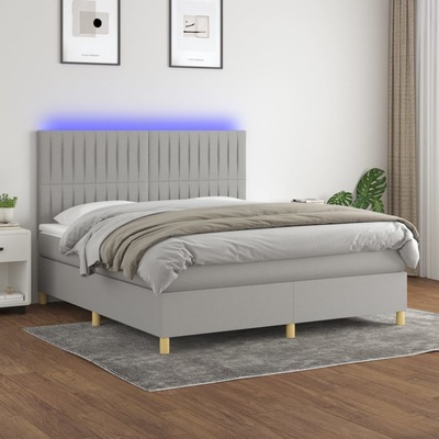 Petrashop 3135605 boxspring postel s matrací a LED světle šedá textil