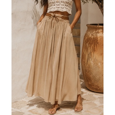 Fashionweek dámská dlouhá maxi sukně s páskem EL-2662 camel