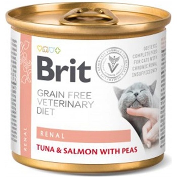 Brit Veterinary Diets Cat Renal за подпомагане на бъбречната функция при хронична бъбречна недостатъчност с Риба тон, сьомга и грах, БЕЗ ЗЪРНЕНИ КУЛТУРИ 200gr