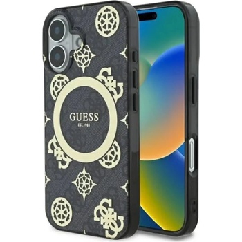 GUESS Калъф Guess IML Peony On 4G Background MagSafe за iPhone 16 - черен (3666339299903)