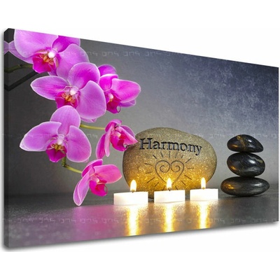 Papilora Obraz orchideí a zenových prvkov v ružovej a zlatej na plátne – Feng Shui - 30x40 cm