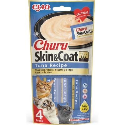 INABA Cat Ciao Churu Skin & Coat кремообразно храна за котки - риба тон 4 x