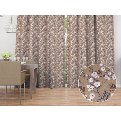 Biante Dekoračný záves PML-036 Popínavé kvety na hnedom 145x140 cm