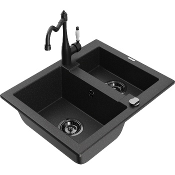 Mexen Carlos гранитна мивка 1, 5-камерна с кухненски смесител Carla, черен/сребърен металик - 6518-73-670700-70-B (6518-73-670700-70-B)