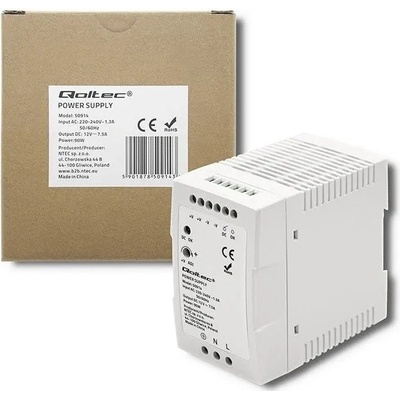 Qoltec Napájecí zdroj na DIN lištu 90W 12V 7.5A Slim