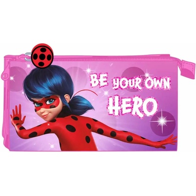 Троен Моливник Lady Bug Фуксия (22 x 12 x 3 cm)