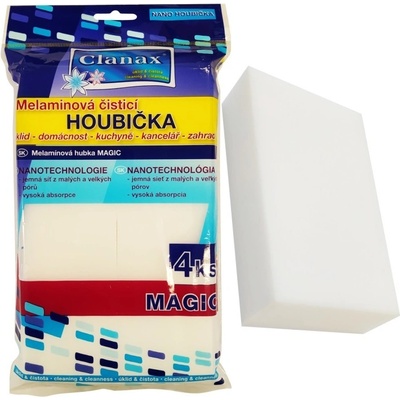Clanax Magic Nano Melamínová hubka zázračná čistiace huba čistenie bez chemických čistiacich prípravkov 4 kusy