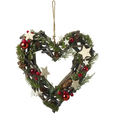 Přírodní adventní věnec srdce 32 cm