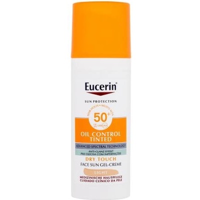 Eucerin Sun Oil Control Tinted Dry Touch Sun Gel-Cream SPF50+ тониращ слънцезащитен гел крем за лице 50 ml нюанс Light унисекс