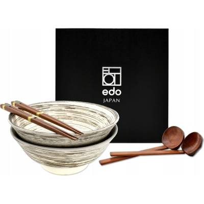 Emro Aziatica Sada 2 misek s lžícemi a hůlkami Ramen Uzu White 22 cm