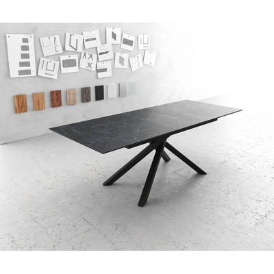 DELIFE Edge 180-220 x 90cm keramika LaminamNero Greco antracitová křížová podnož obdélníkový černý rozkládací