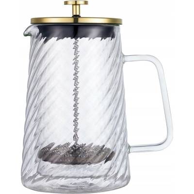 Klausberg Skleněný french press na kávu a čaj 1000 ml zlatý 7767