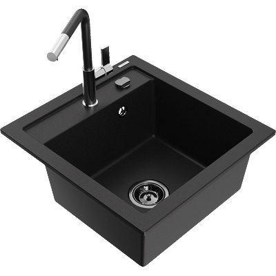 Mexen Vito гранитна кухненска мивка с една камера и кухненски смесител Flora, (6503-77-670401-07-B)