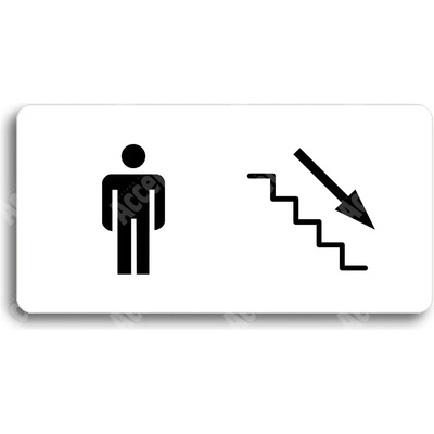 ACCEPT Piktogram WC MUŽI VPRAVO DOLŮ - bílá tabulka - černý tisk bez rámečku