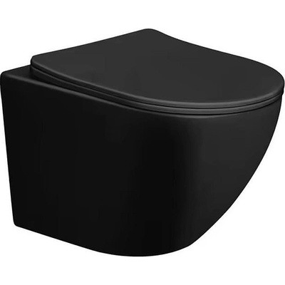 Inter Ceramic Конзолна тоалетна чиния 4937MB TORNADO, Inter Ceramic, седалка и капак, порцелан, черен мат, 36х36х49см (4937MB TORNADO)