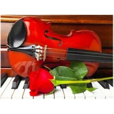 Червена роза, цигулка и пиано 40/30 см