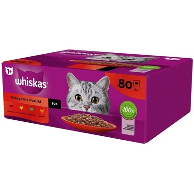 Whiskas Adult Classic Meals s hovězím, kuřecím, jehněčím, drůbežím v omáčce 80 x 85 g