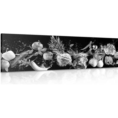 Obraz organické ovoce a zelenina v černobílém provedení - 120x40