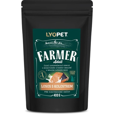 Lyopet Kvalitní bezobilné granule pro kočky Losos sardinka a kolostrum PRO KASTROVANÉ KOČKY 0,4 kg