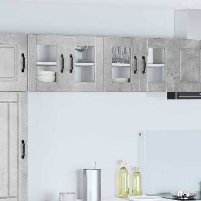 vidaXL Стенен стъклен шкаф PORTO 2 pcs Циментено сиво 60 x 31 x 40 см (885322)