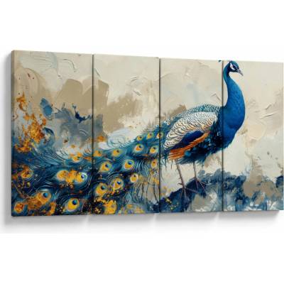 Obraz - Páv, maľba, štvordielne 160x80 cm
