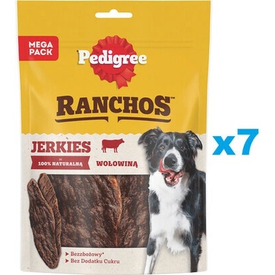 PEDIGREE Ranchos Jerkies bezobilné doplnkové krmivo pre dospelých psov s hovädzím mäsom 7 x 180 g