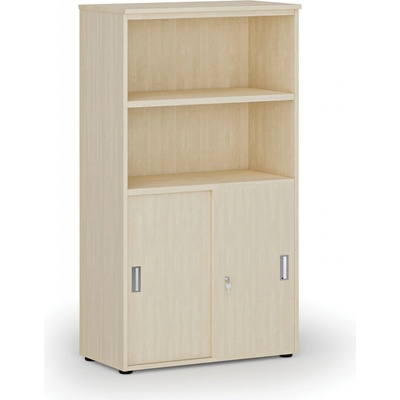 Primo Kombinovaná kancelárska skriňa WOOD, zasúvacie dvere na 2 poschodia, 1434 x 800 x 420 mm, breza