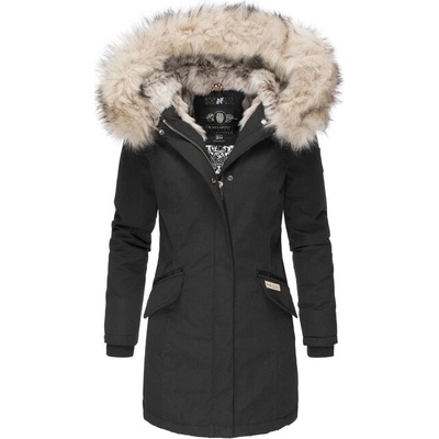 Navahoo Cristal dámska zimná bunda s kapucňou a kožušinou čierna