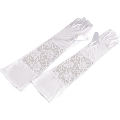 Dlouhé společenské rukavice saténové s krajkou 2 bílá – Sleviste.cz
