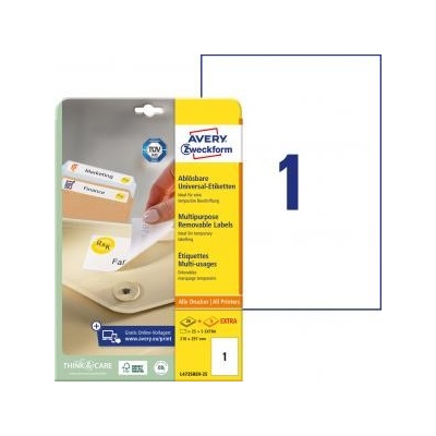 Etikety univerzálne odnímateľné 210x297mm Avery A4 25+5 hárkov