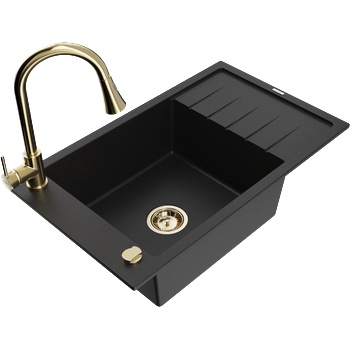 Mexen Elias гранитна мивка с 1 отделение с отцедник и кухненски смесител Elia, черна - 6511-77-670101-50 (6511-77-670101-50)
