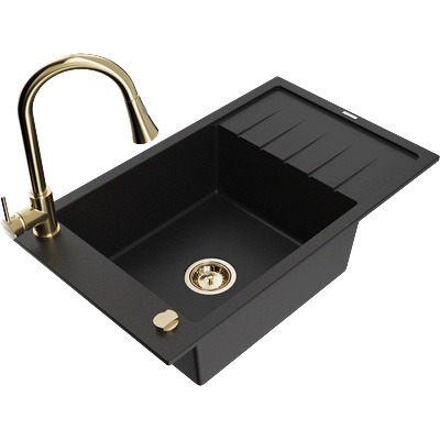 Mexen Elias гранитна мивка с 1 отделение с отцедник и кухненски смесител Elia, черна - 6511-77-670101-50 (6511-77-670101-50)