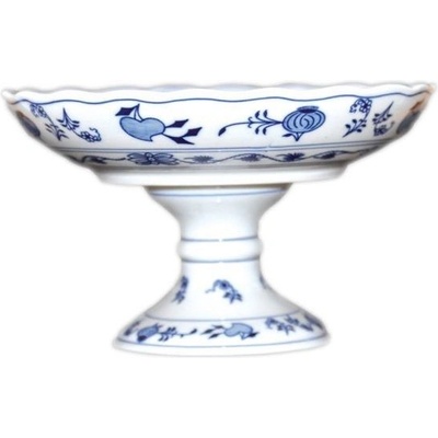 Český porcelán Dubí Cibulák mísa kompotová oboustranná na dortové noze originální cibulákový c 70567 24 cm