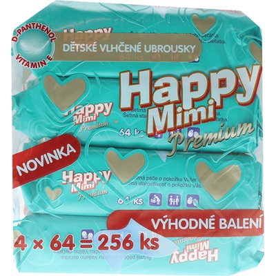 Happy Mimi Premium detské vlhčené utierky 4 x 64 ks