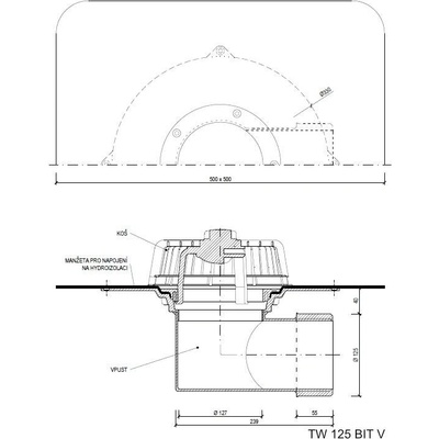 Strešný vpust bočný TW BIT V Typ: 125 BIT V - DN 125