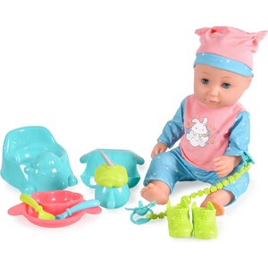 Moni Пишкаща музикална кукла Moni Toys - 36 cm, със синя шапка (109295)