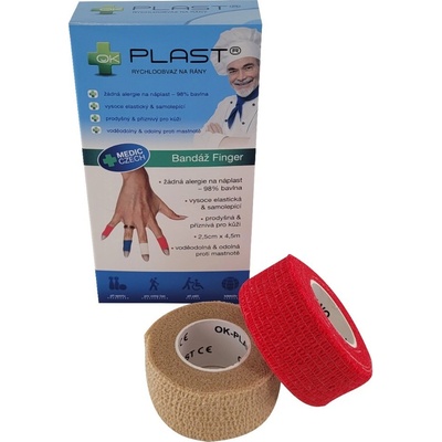 OK-plast Rychloobvaz Bandáž Finger 2,5 cm x 4,5 m 2 ks tělová a červená